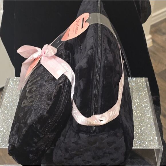 Juicy Couture Signature Logo Heart Embossed 2-PC Velour Travel Cosmetic Bag Set - Picture 5 of 10